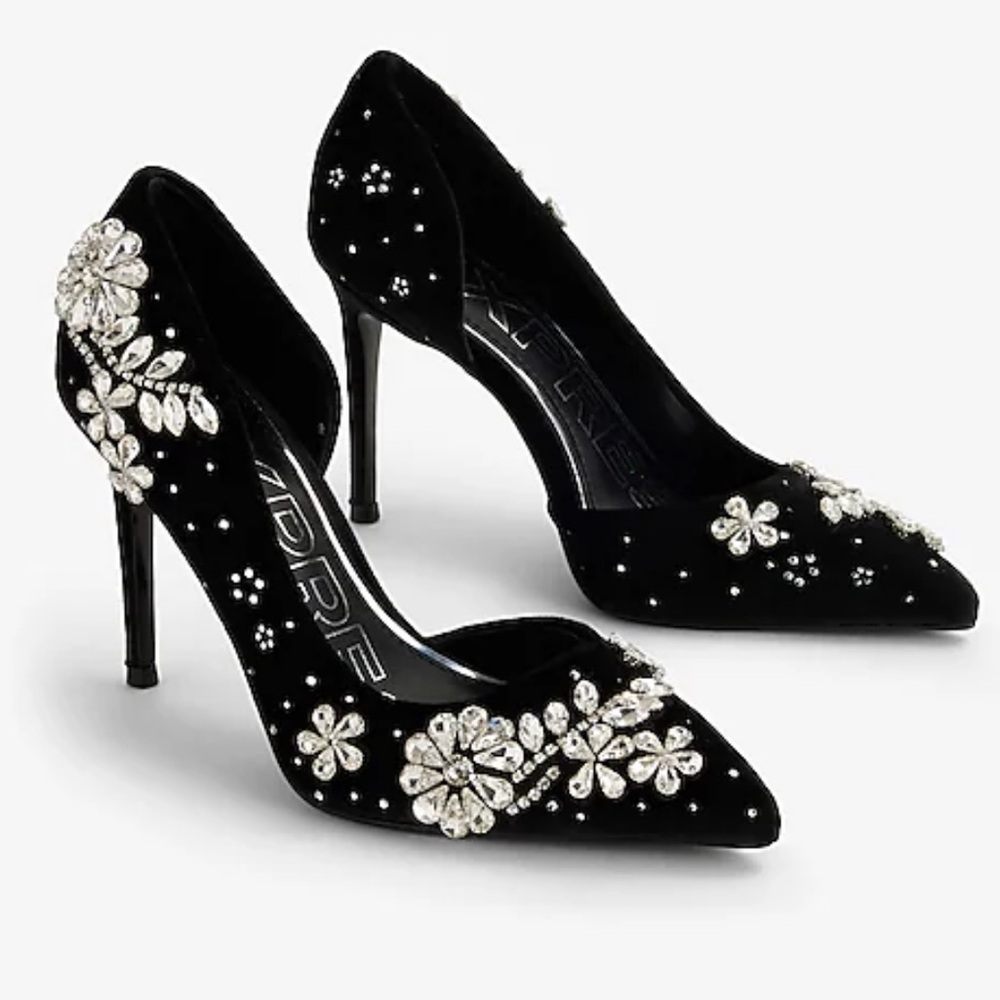 NWT Express Rhinestone Embellished Cutout Pumps